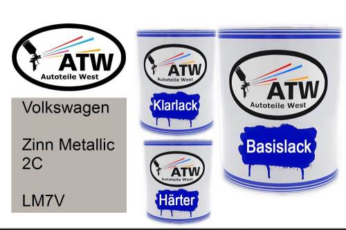 Volkswagen, Zinn Metallic 2C, LM7V: 1L Lackdose + 1L Klarlack + 500ml Härter - Set, von ATW Autoteile West.